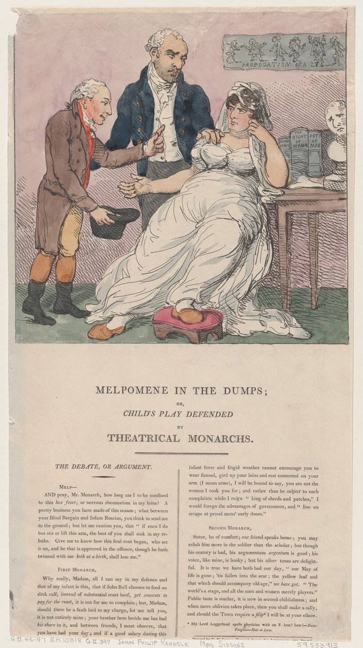 Melpomene in den Dreck, oder Kinderspiel verteidigt von Theatralischen Monarchen, 1804 von Thomas Rowlandson