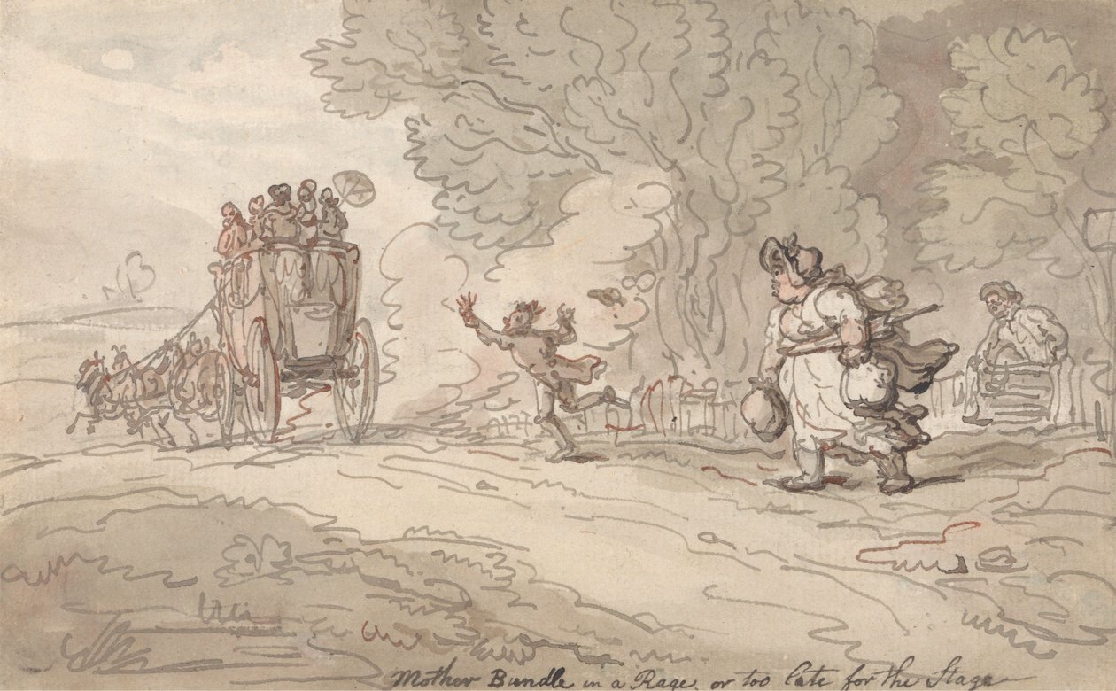 Mutter Bündel in Wut oder Zu spät für die Bühne von Thomas Rowlandson