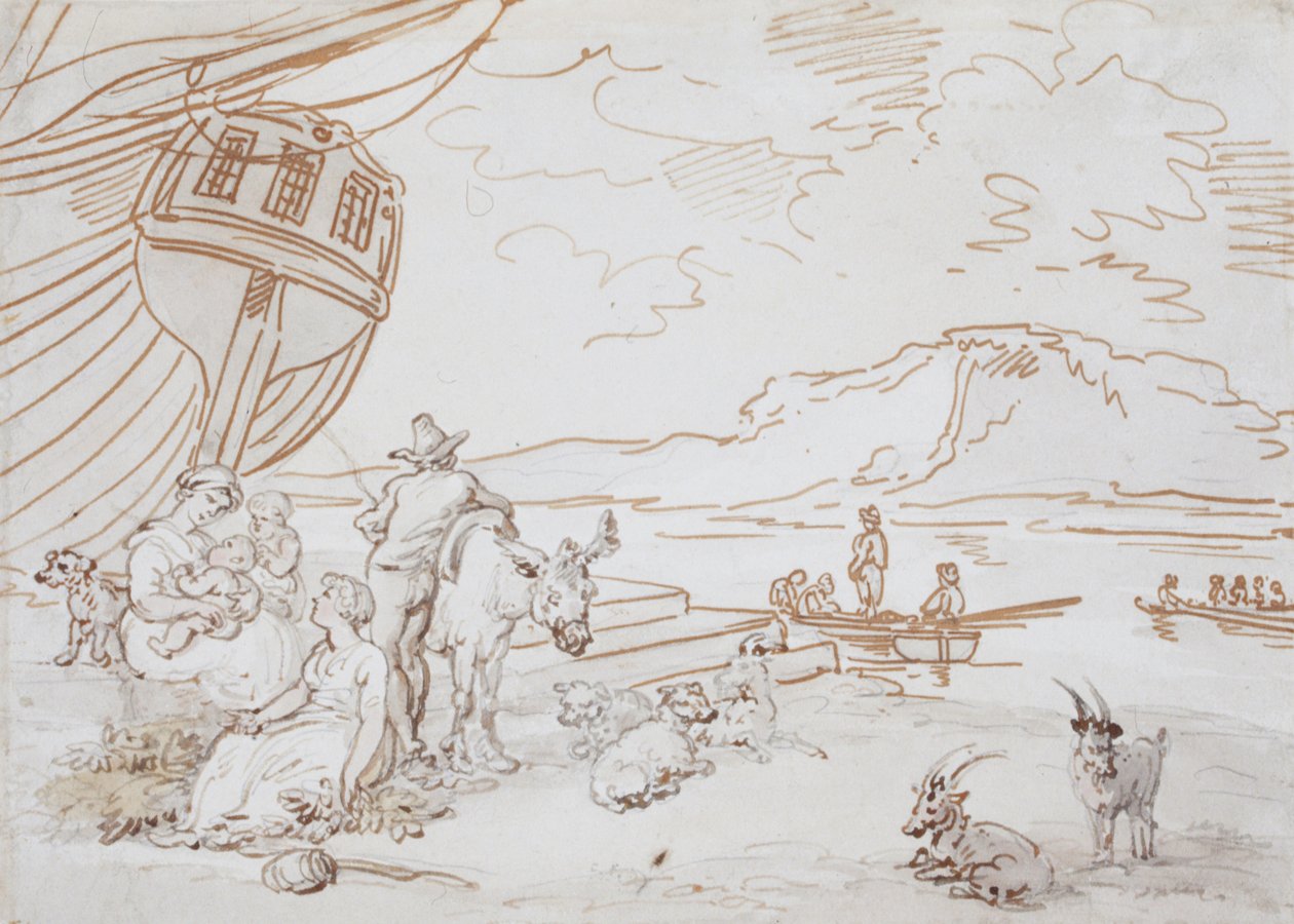 Mutter und Kinder am Wasser von Thomas Rowlandson