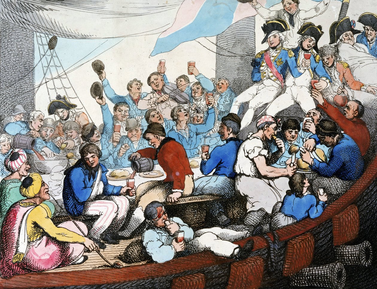 Napoleonische Kriege, Ägyptische Expedition: Admiral Horatio Nelson feiert mit seinen Truppen den Sieg in der Schlacht am Nil, August 1798 von Thomas Rowlandson