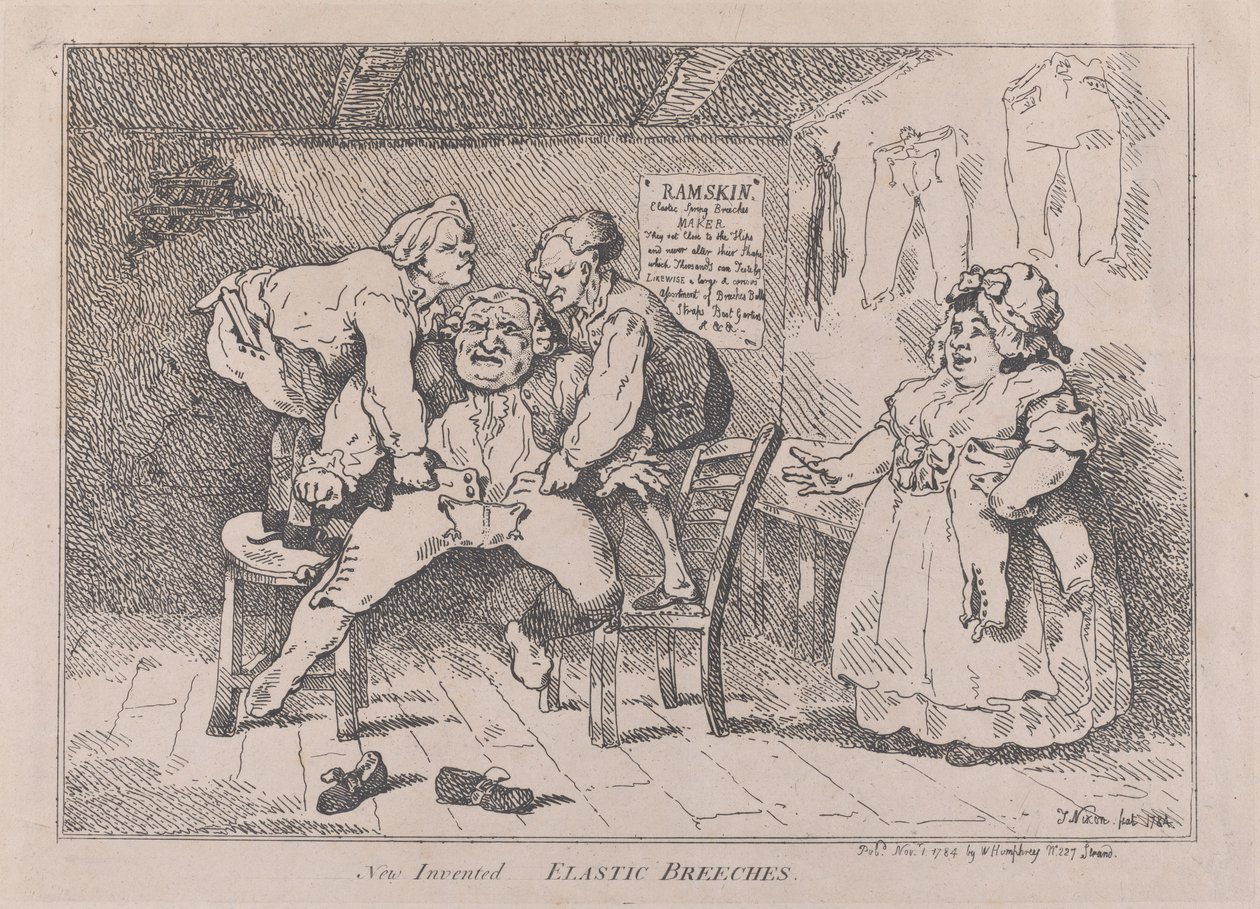 Neu erfundene elastische Hosen, 1. November 1784 von Thomas Rowlandson