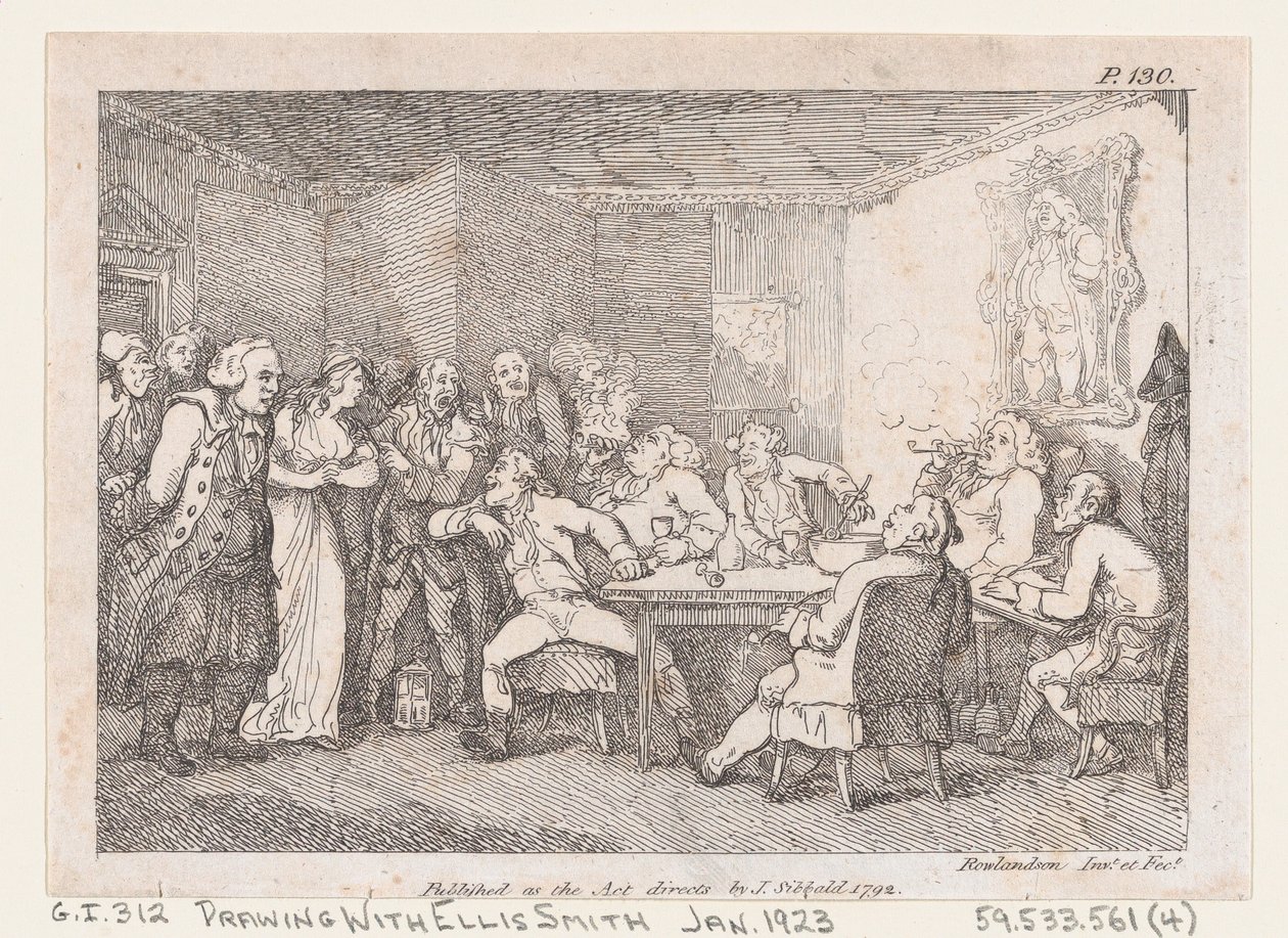 Pfarrer Adams und Fanny werden als Schuldige vor dem Landrichter verhört, aus Die Abenteuer..., 1792 von Thomas Rowlandson