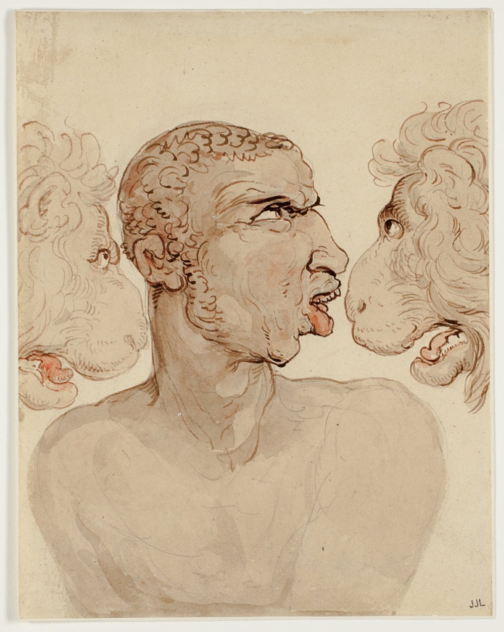 Physiognomische Studie des Kopfes eines Mannes und zweier Löwen von Thomas Rowlandson