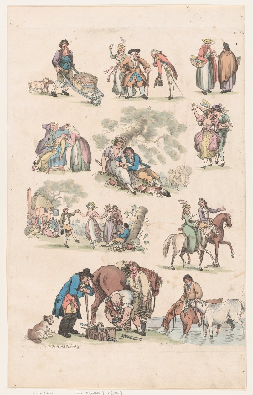 Tafel 14, Umrisse von Figuren, Landschaften und Vieh... für Lernende, 1. Juni 1790 von Thomas Rowlandson