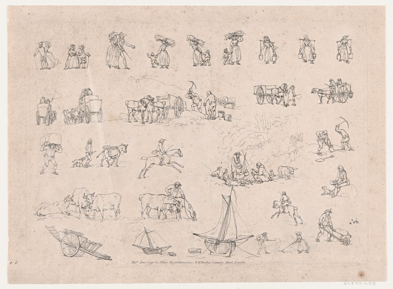 Tafel 2, Umrisse von Figuren, Landschaften und Vieh... für Lernende, 1. Juni 1790 von Thomas Rowlandson