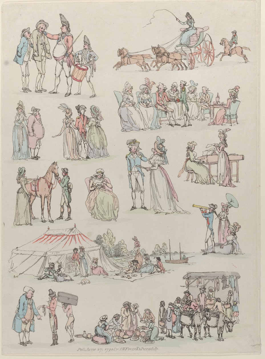 Tafel 7, Umrisse von Figuren, Landschaften und Vieh... für Lernende von Thomas Rowlandson