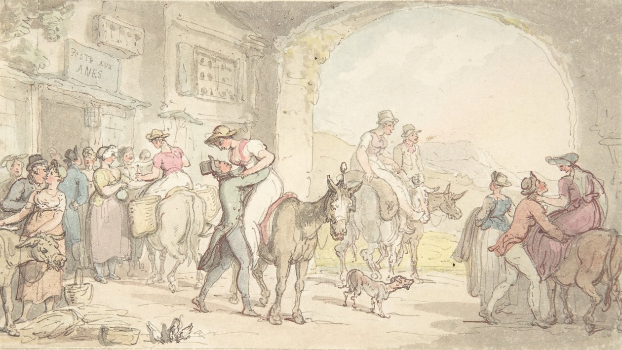 Vergnügen einer Poste aux Anes, aus Sentimental Travels (ca. 1821) von Thomas Rowlandson