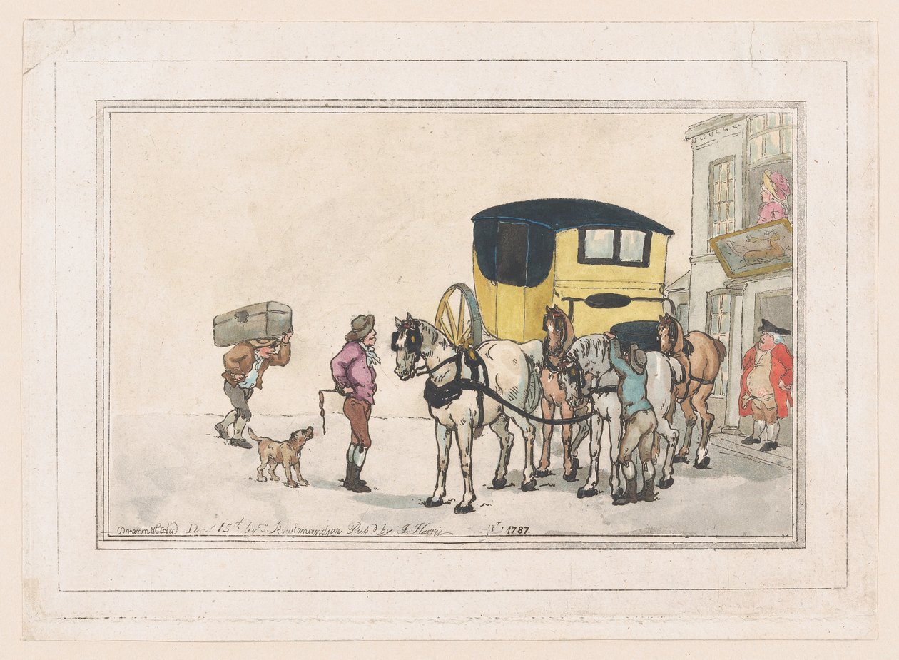 Postjungen und Postpferde im White Hart Inn, 15. Dezember 1787 von Thomas Rowlandson