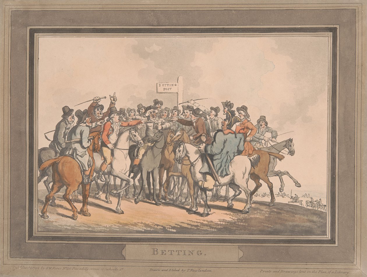 Rennen [Satz von sechs]: 6. Wetten von Thomas Rowlandson