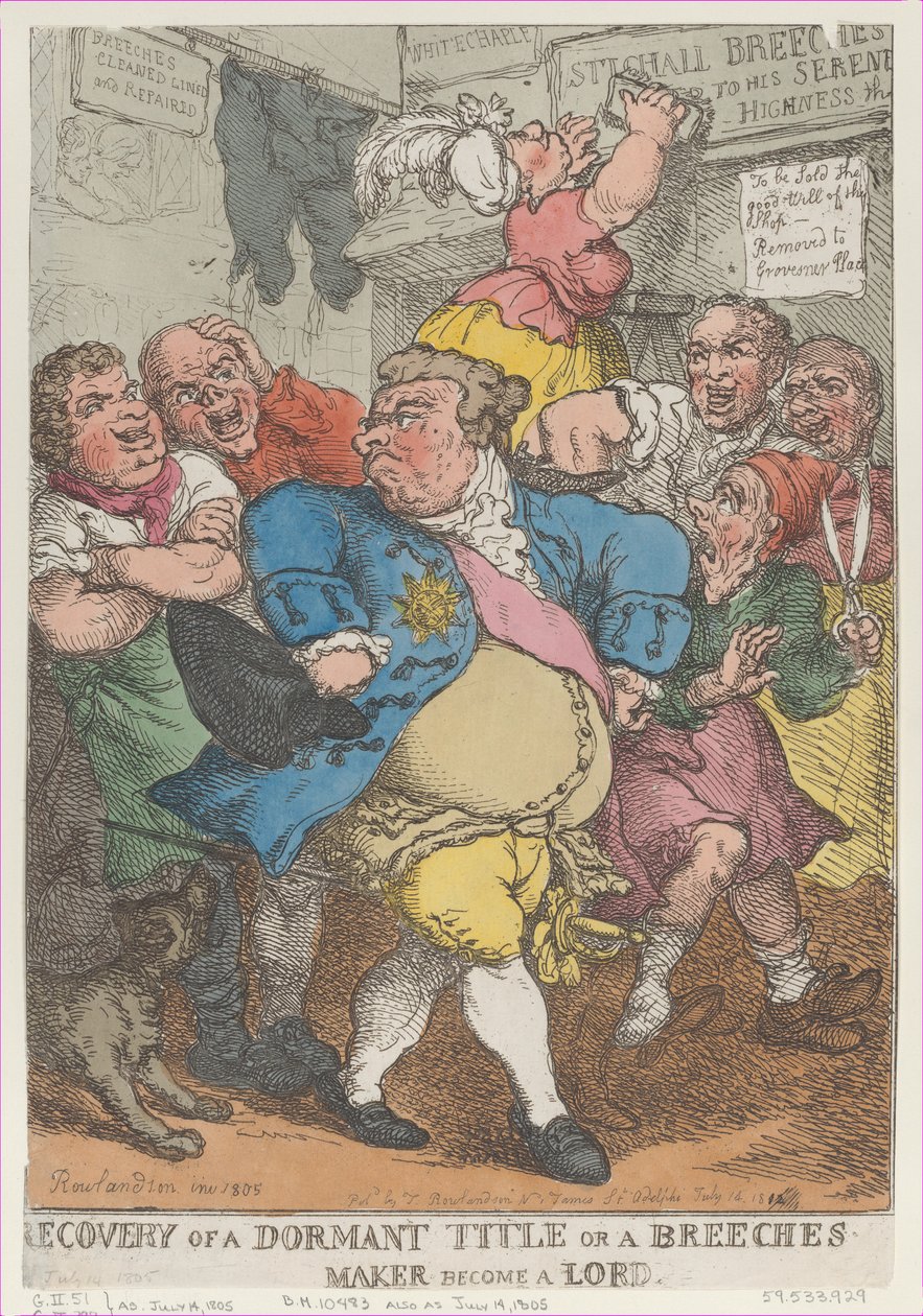 Erholung von einem ruhenden Titel oder ein Hosenmacher wird..., [14. Juli 1805], neu aufgelegt am 14. Juli 1812 von Thomas Rowlandson