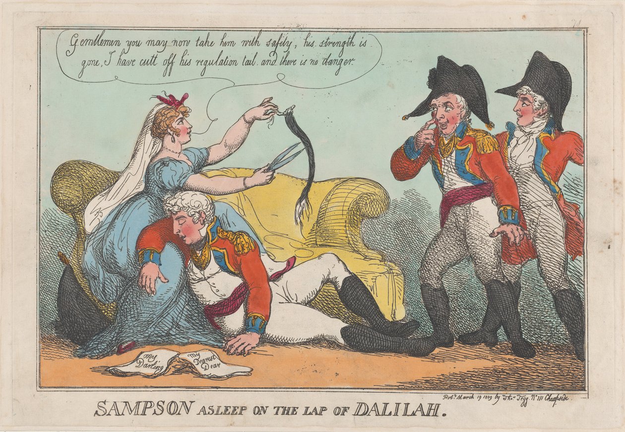 Samson schläft auf dem Schoß von Dalilah, 19. März 1809 von Thomas Rowlandson