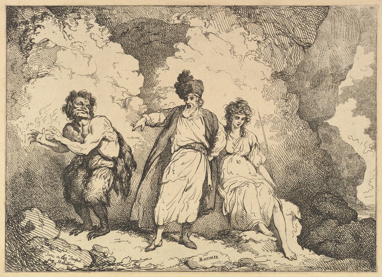 Szene aus Der Sturm: Caliban, Prospero und Miranda, [1783-87] neu aufgelegt 1801 von Thomas Rowlandson