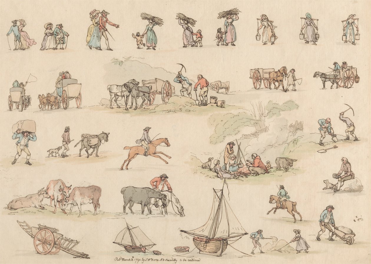 Satz von sechzehn: Umrisse von Figuren und Landschaften von Thomas Rowlandson