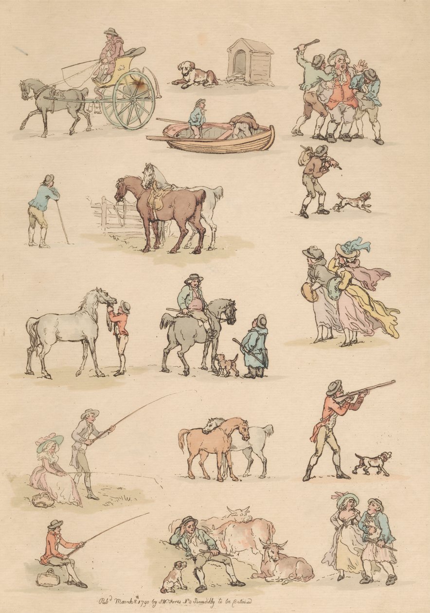 Satz von sechzehn: Umrisse von Figuren und Landschaften von Thomas Rowlandson