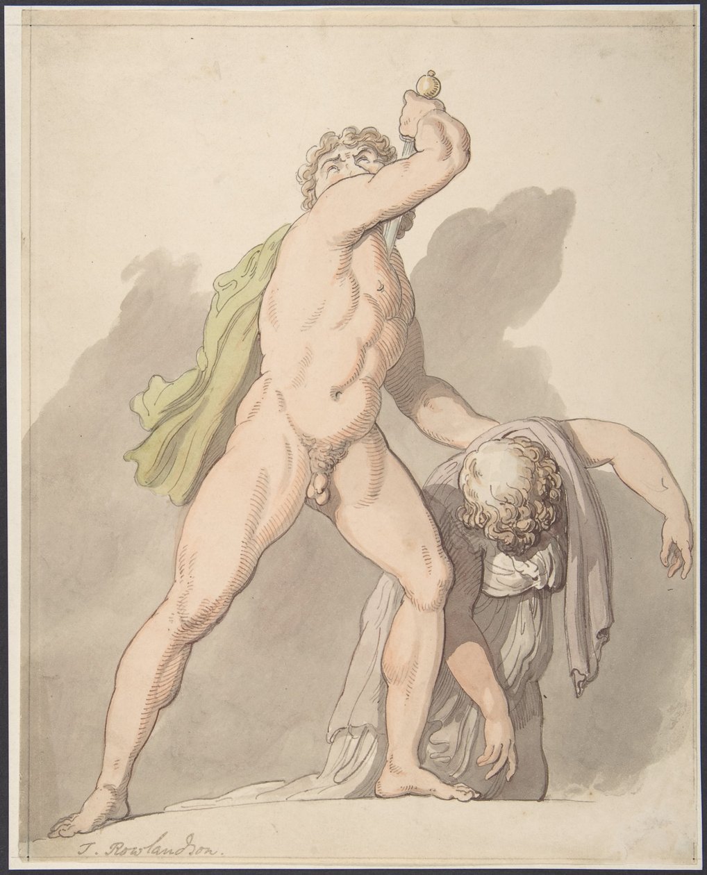 Stehender nackter Mann, der eine ohnmächtige Frau stützt (Ludovisi Gallier in den Uffizien) von Thomas Rowlandson