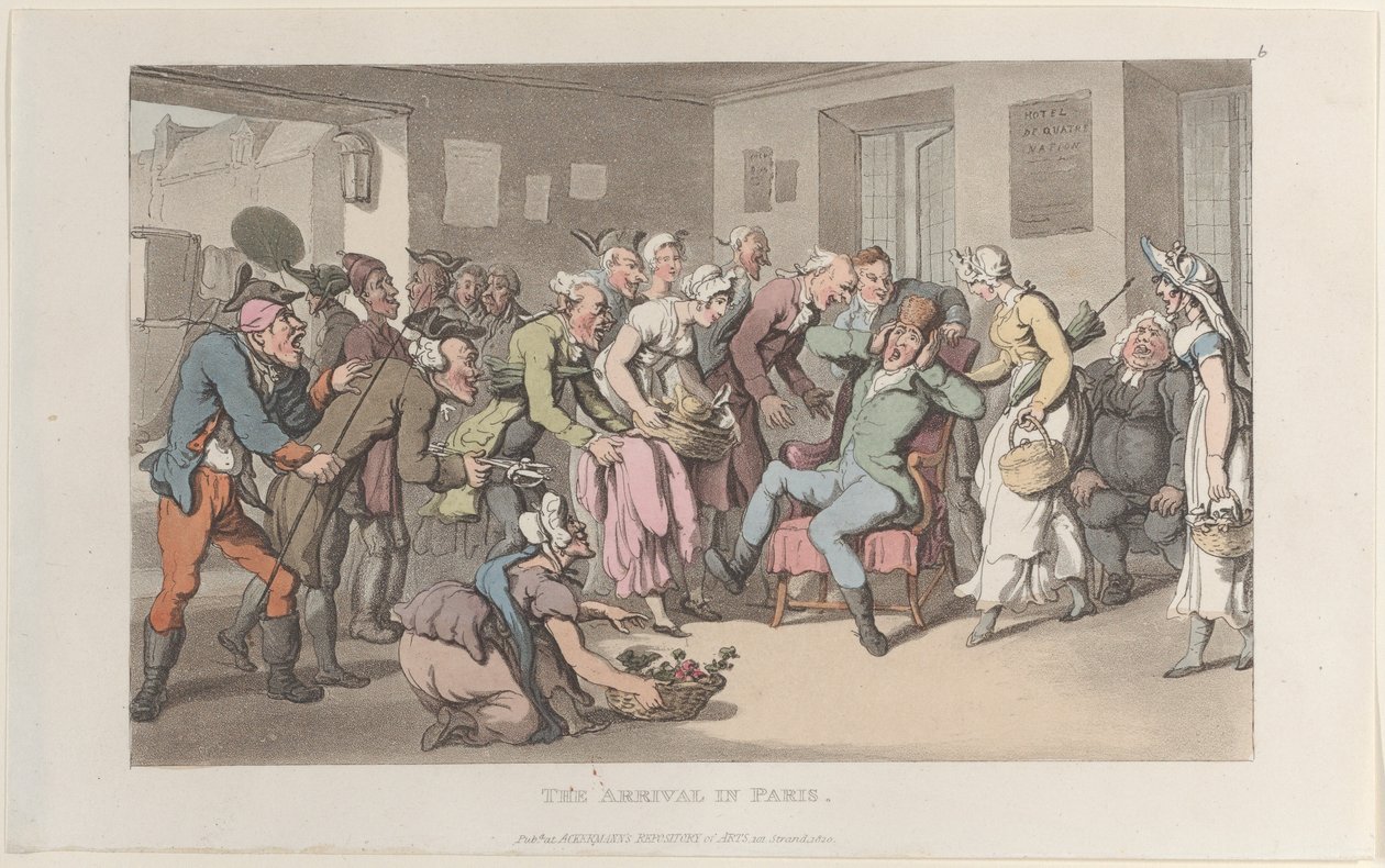 Die Ankunft in Paris, aus dem Journal der sentimentalen Reisen in die südlichen Provinzen von Frankreich, 1820 von Thomas Rowlandson