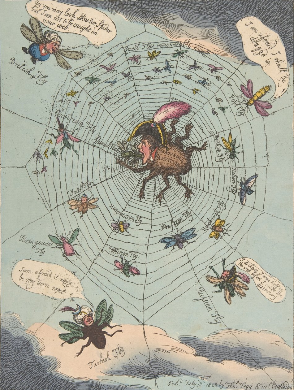 Die korsische Spinne in ihrem Netz!, 12. Juli 1808 von Thomas Rowlandson