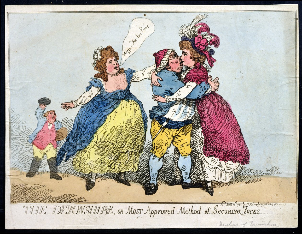 Der Devonshire, oder die am meisten anerkannte Methode, Stimmen zu sichern, veröffentlicht von William Humphrey im Jahr 1784 von Thomas Rowlandson