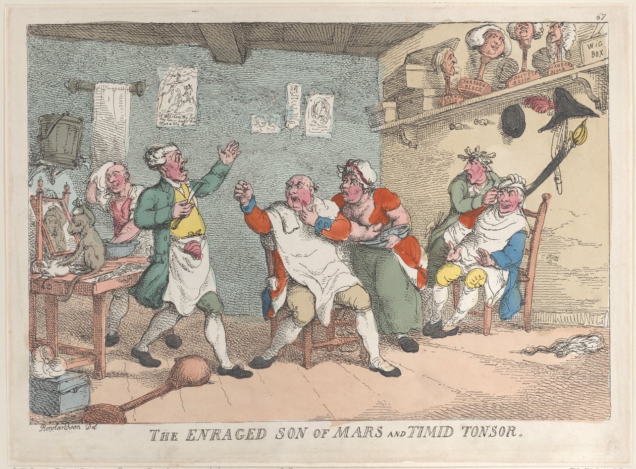 Der wütende Sohn des Mars und der ängstliche Tonsor von Thomas Rowlandson