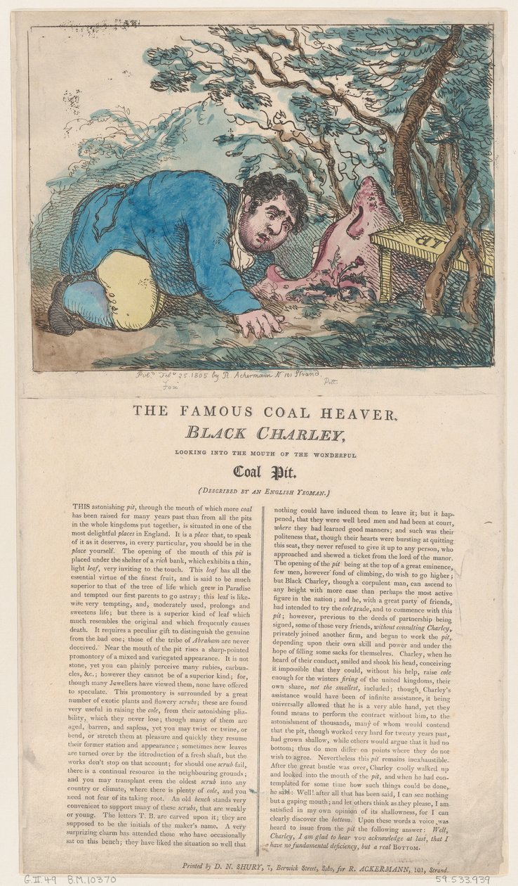 Der berühmte Kohlenheizer Schwarzer Charley schaut in den Mund des Wunderbaren..., 25. Februar 1805 von Thomas Rowlandson