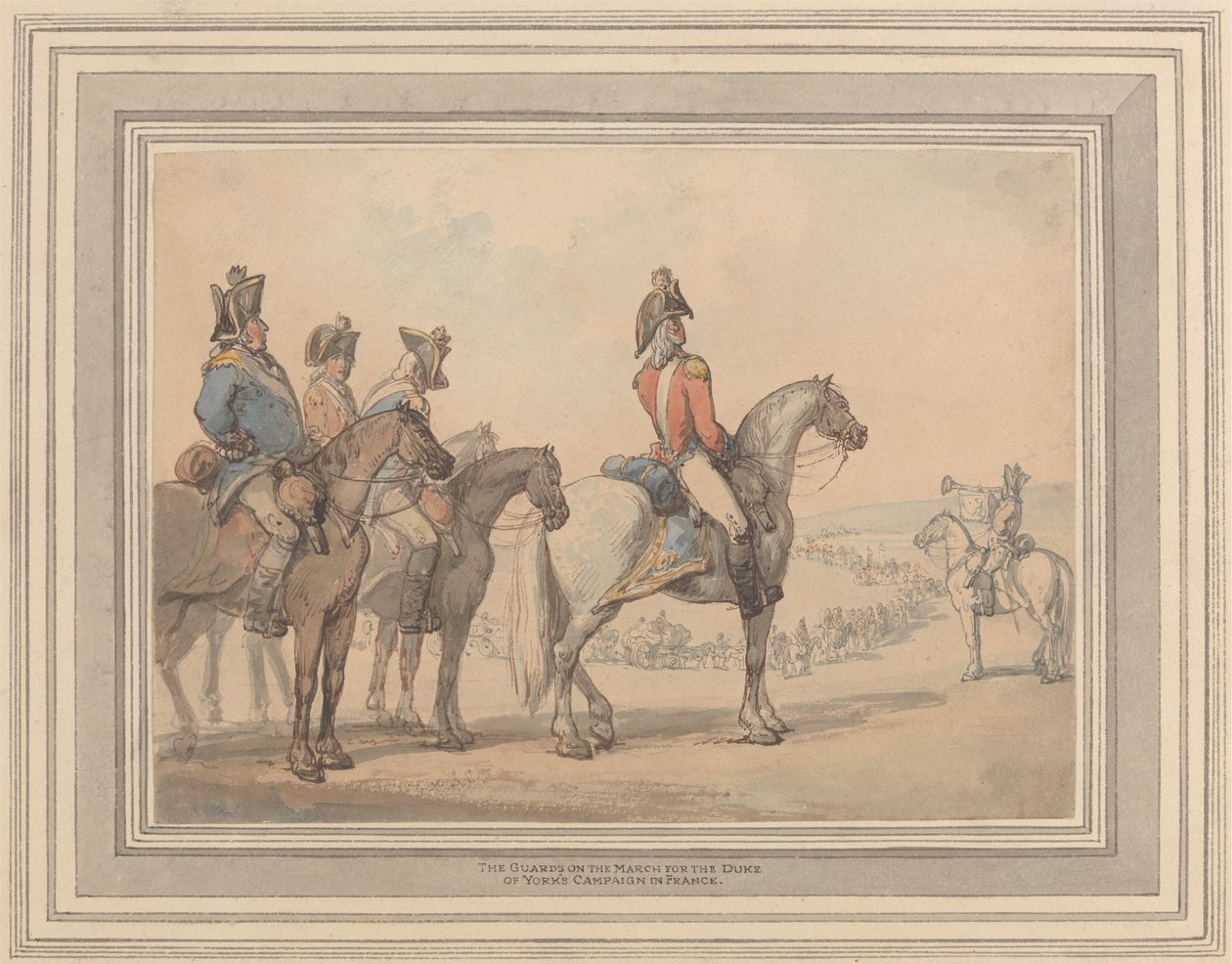 Die Wachen auf dem Marsch für die Kampagne des Herzogs von York in Frankreich von Thomas Rowlandson