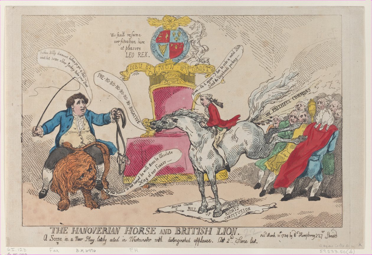 Das Hannoveraner Pferd und der britische Löwe, 31. März 1784 von Thomas Rowlandson