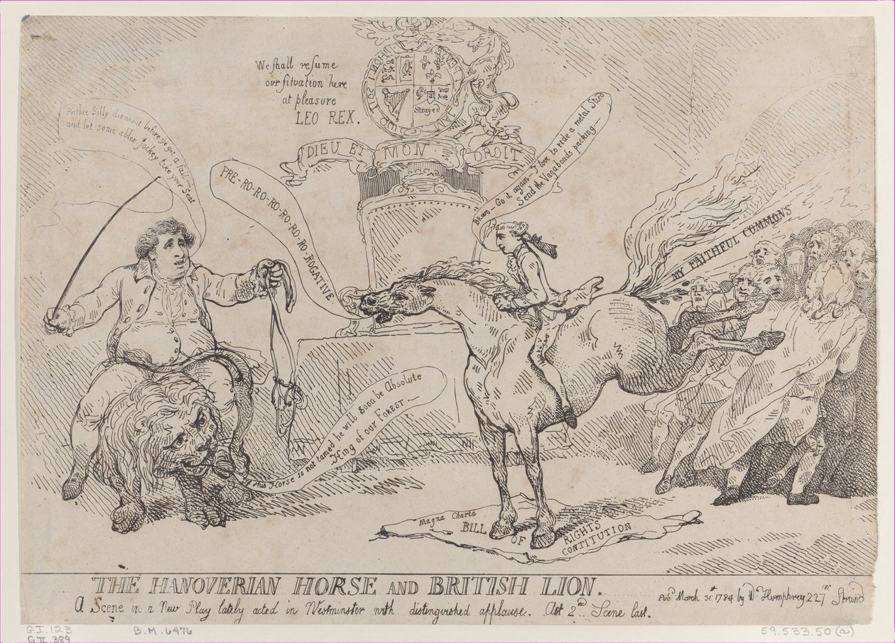 Das Hannoveraner Pferd und der britische Löwe, 31. März 1784 von Thomas Rowlandson