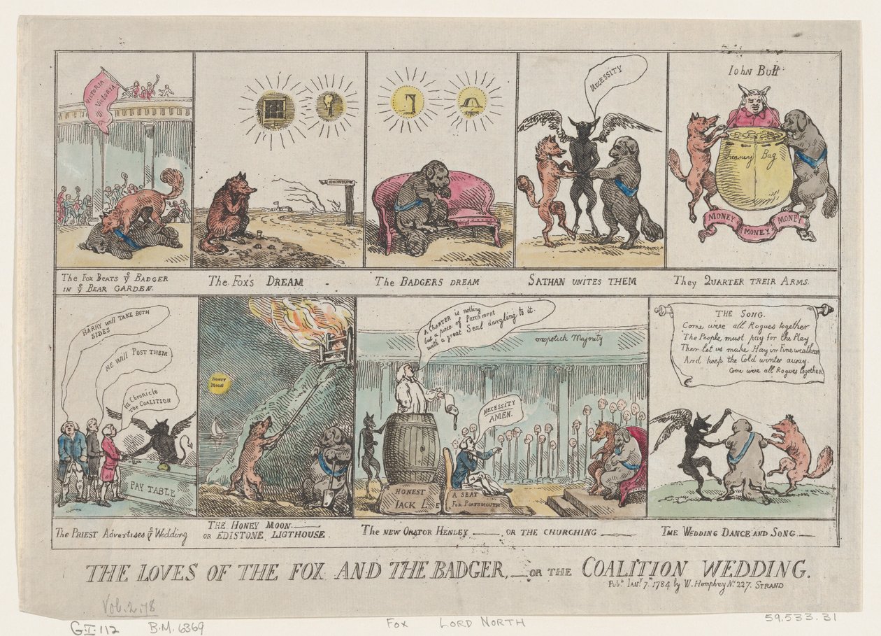 Die Lieben des Fuchses und des Dachses oder Die Koalitionshochzeit, 7. Januar 1784 von Thomas Rowlandson