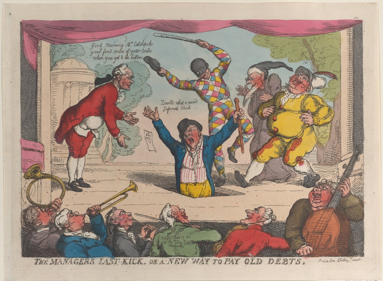 Der letzte Tritt des Managers oder eine neue Art, alte Schulden zu begleichen, 29. September 1811 von Thomas Rowlandson