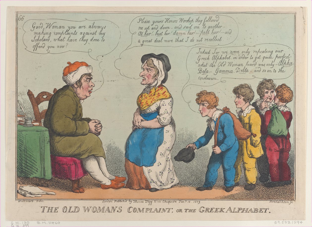 Die Beschwerde der alten Frau oder das griechische Alphabet, 15. Januar 1809 von Thomas Rowlandson