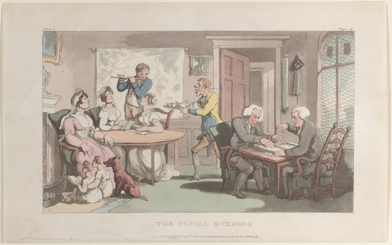 Der gesellige Abend, aus Der Pfarrer von Wakefield, 1. Mai 1817 von Thomas Rowlandson