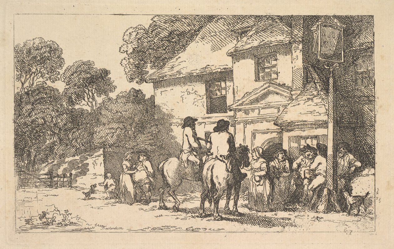 Die Drei Hufeisen, ein Gasthaus am Straßenrand von Thomas Rowlandson