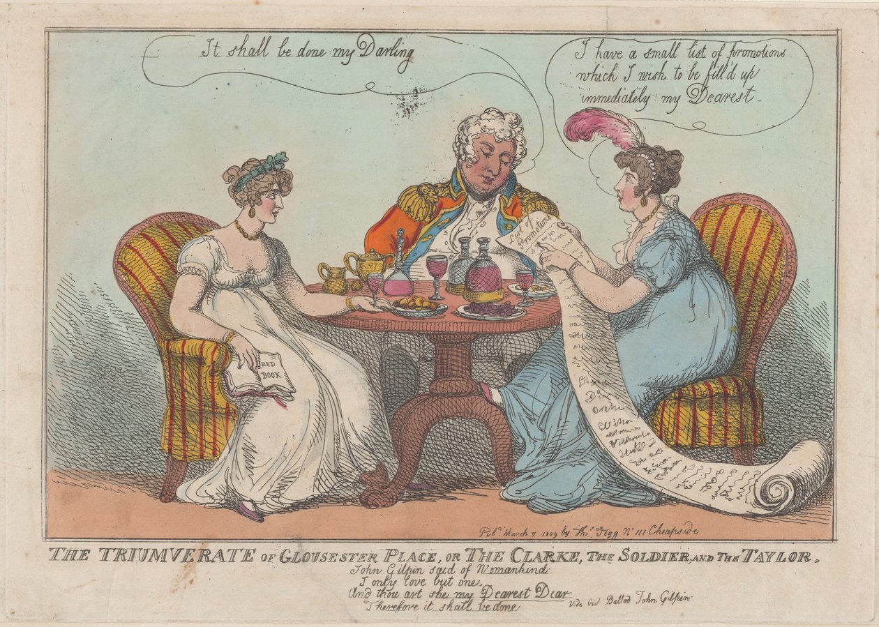 Das Triumvirat von Gloucester Place, oder Der Kleriker, Der Soldat und Der Schneider, 1809 von Thomas Rowlandson