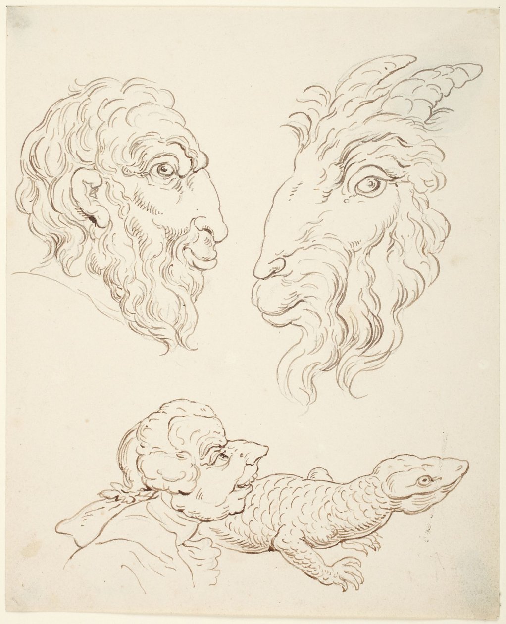 Zwei Karikaturen: Mann und Ziege, Mann und Eidechse von Thomas Rowlandson