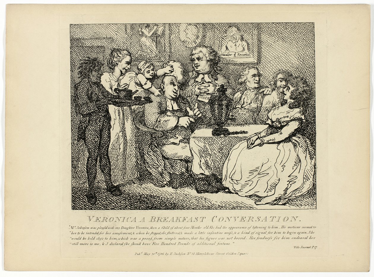 Veronica Ein Frühstücksgespräch, aus Boswells Reise durch die Hebriden von Thomas Rowlandson