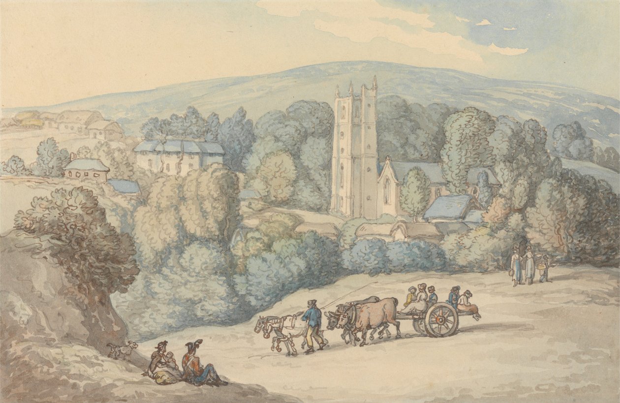Ansicht der Kirche und des Dorfes St. Cue, Cornwall von Thomas Rowlandson