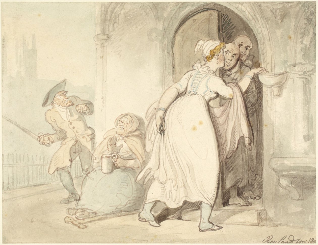 Junge Frau an der Kirchentür oder Beichte von Thomas Rowlandson
