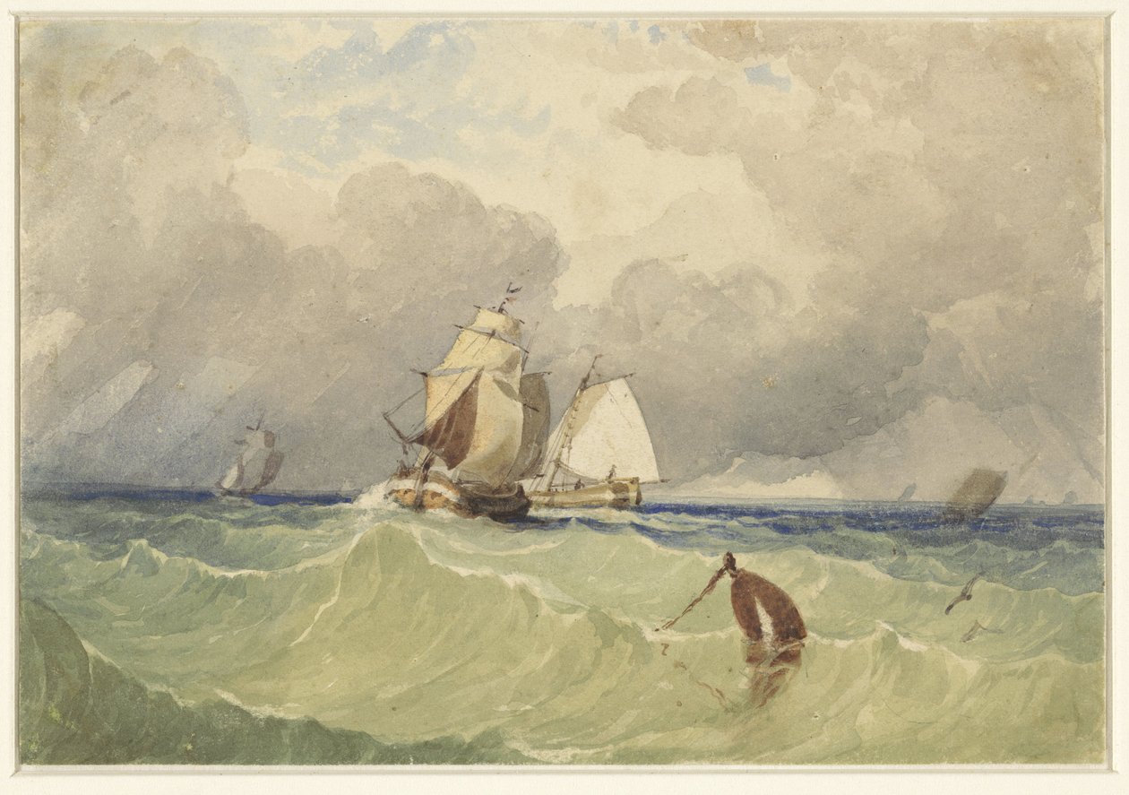 Dreimaster und Tjalk segeln auf hoher See von Thomas Sewell Robins