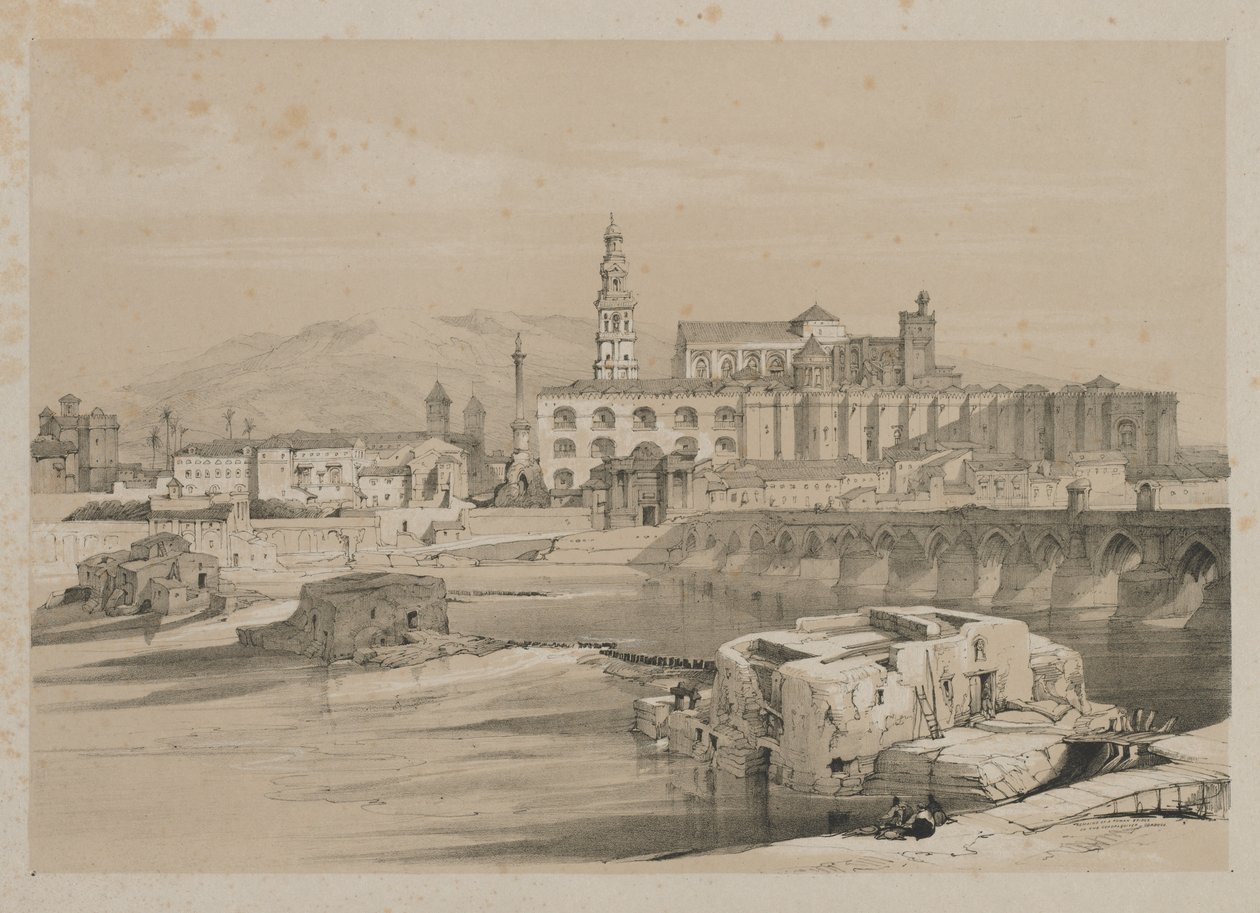 Malerische Skizzen in Spanien: Überreste einer römischen Brücke am Guadalquivir, Cordova, 1837 von Thomas Shotter Boys