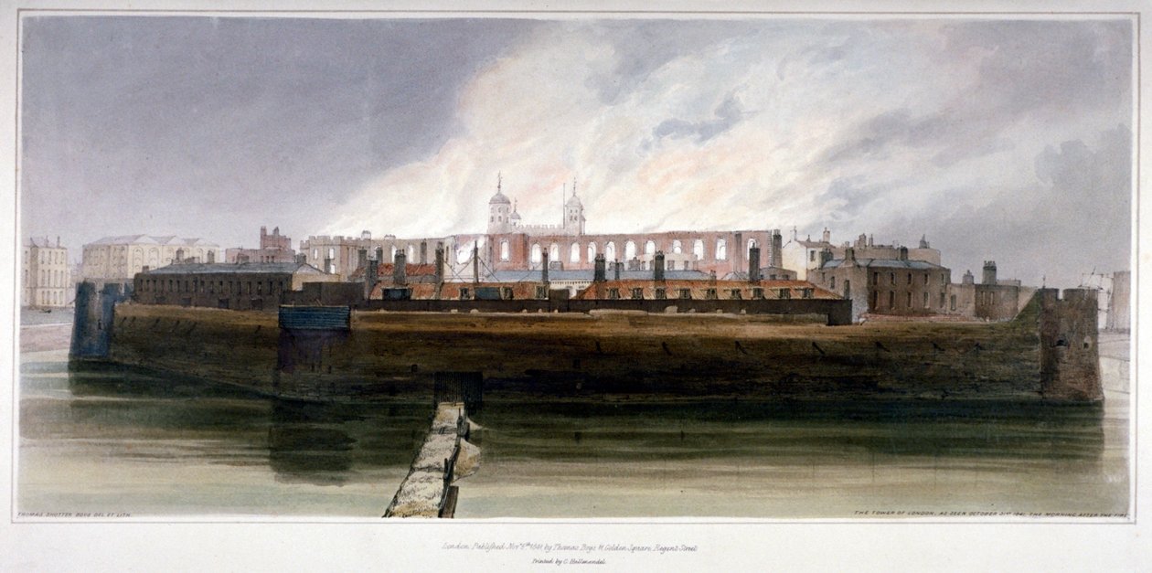 Der Tower von London am Morgen nach dem Brand im Zeughaus am 30. Oktober 1841 von Thomas Shotter Boys