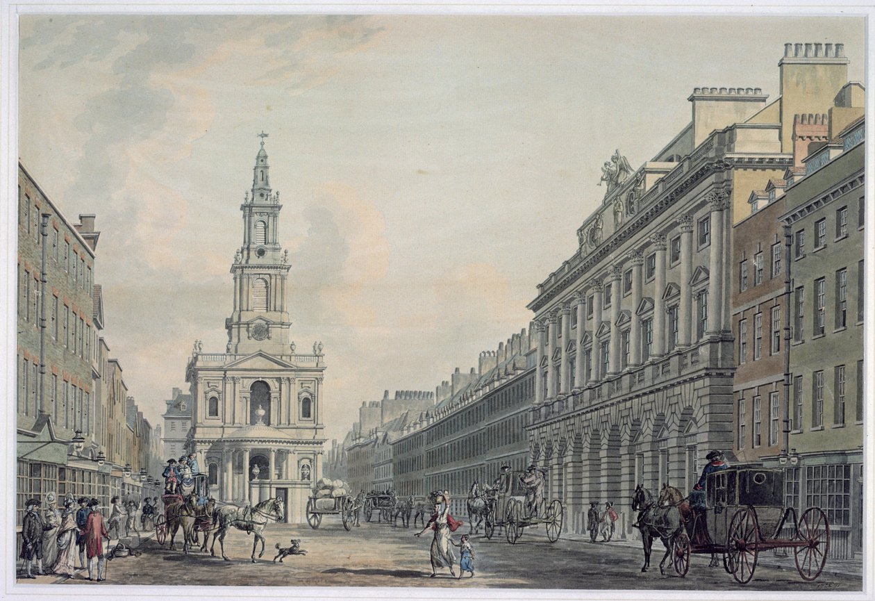 Der Strand mit Somerset House und St. Mary le Strand, 1781 (Aquatinta) von Thomas Snr. Malton