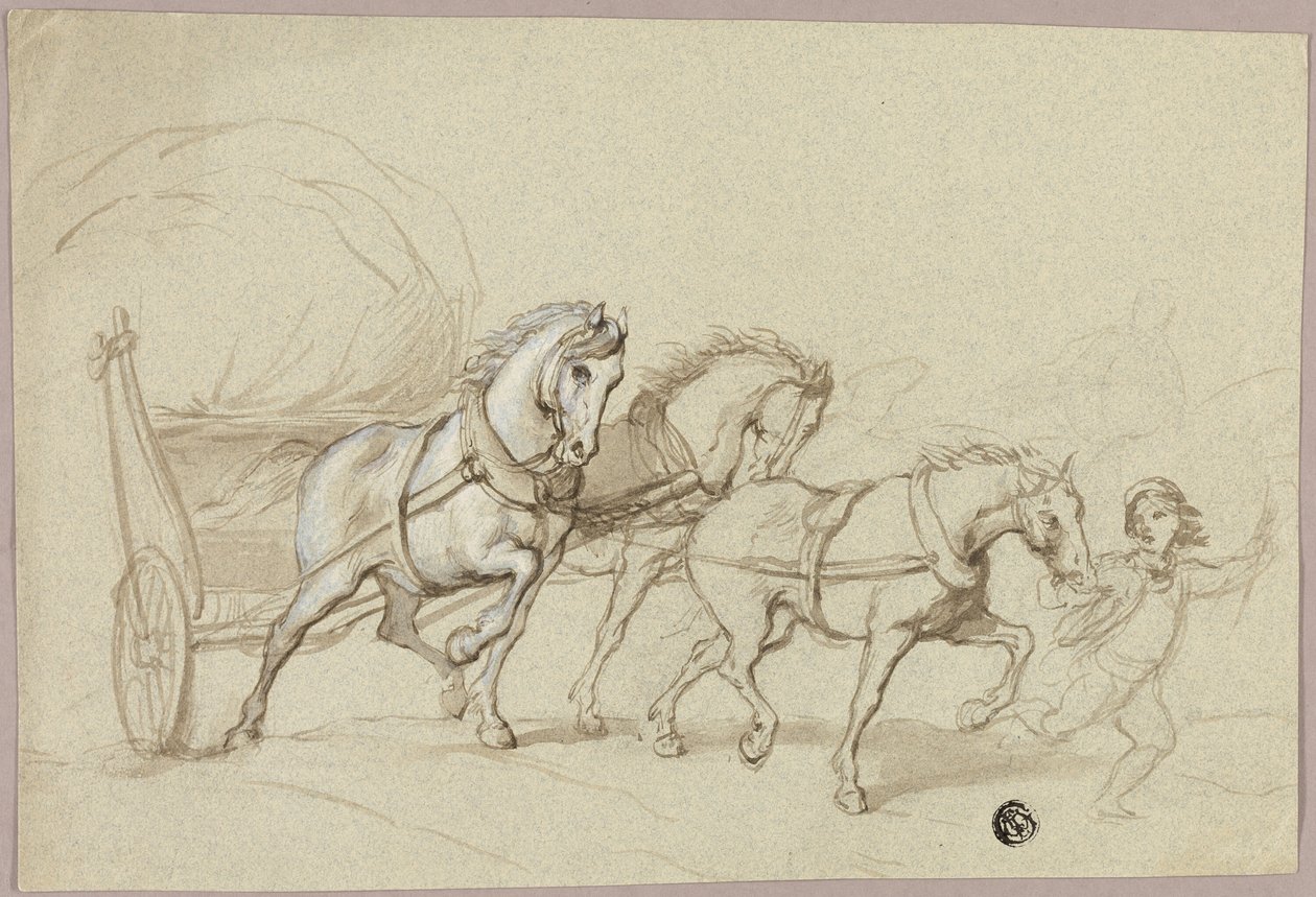 Kind führt drei Pferde und Wagen von Thomas Stothard