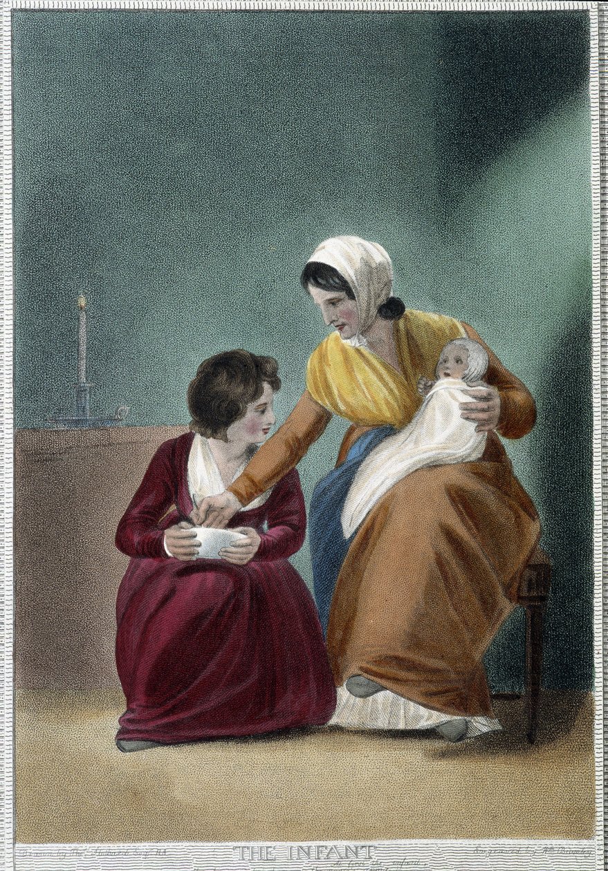Das Neugeborene - in „Die 7 Lebensalter des Menschen“ von Shakespeare, ill. von W. Broniley, London von Thomas Stothard