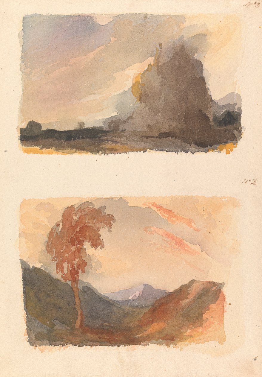 Zwei Zeichnungen auf einem Blatt: Landschaft mit großer Klippe im Vordergrund - Cuyp