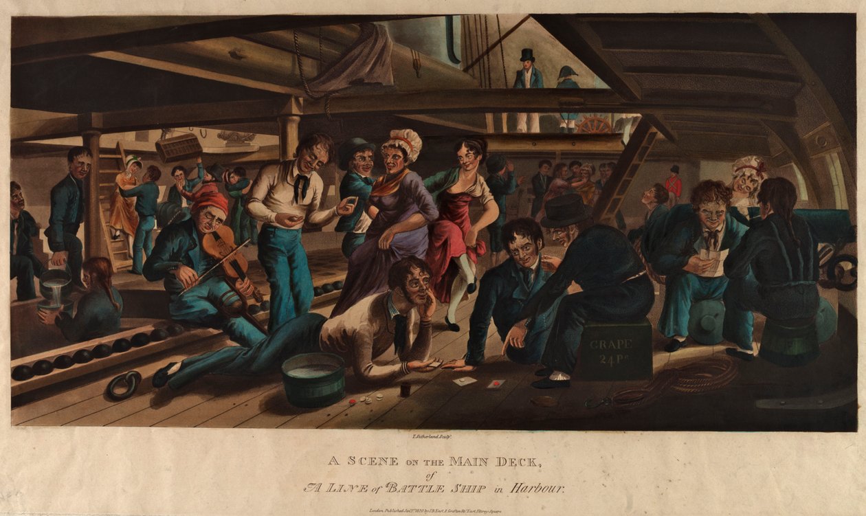 Eine Szene auf dem Hauptdeck eines Linienschiffs im Hafen von Thomas Sutherland