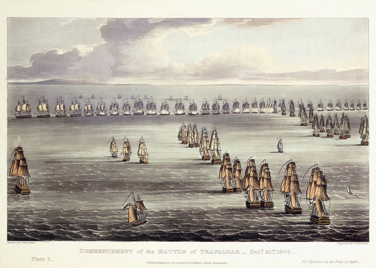 Der Beginn der Schlacht von Trafalgar, 21. Oktober 1805, 1817 von Thomas Whitcombe