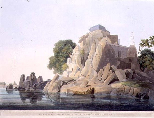 Südwestansicht des Fakirfelsens im Fluss Ganges, nahe Sultaungunge, Tafel IX aus Teil 3 von 