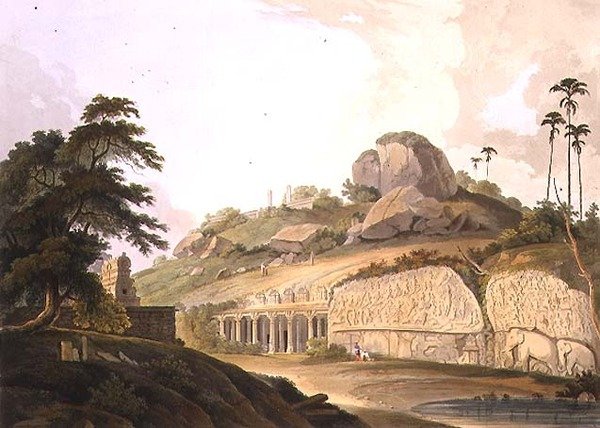 Der Eingang eines ausgegrabenen Hindutempels in Mavalipuram, Tafel II aus Teil 3 von 