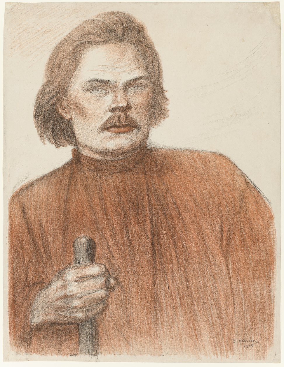 Frontalporträt von der Taille aufwärts von Maxime Gorki von Théophile Alexandre Pierre Steinlen