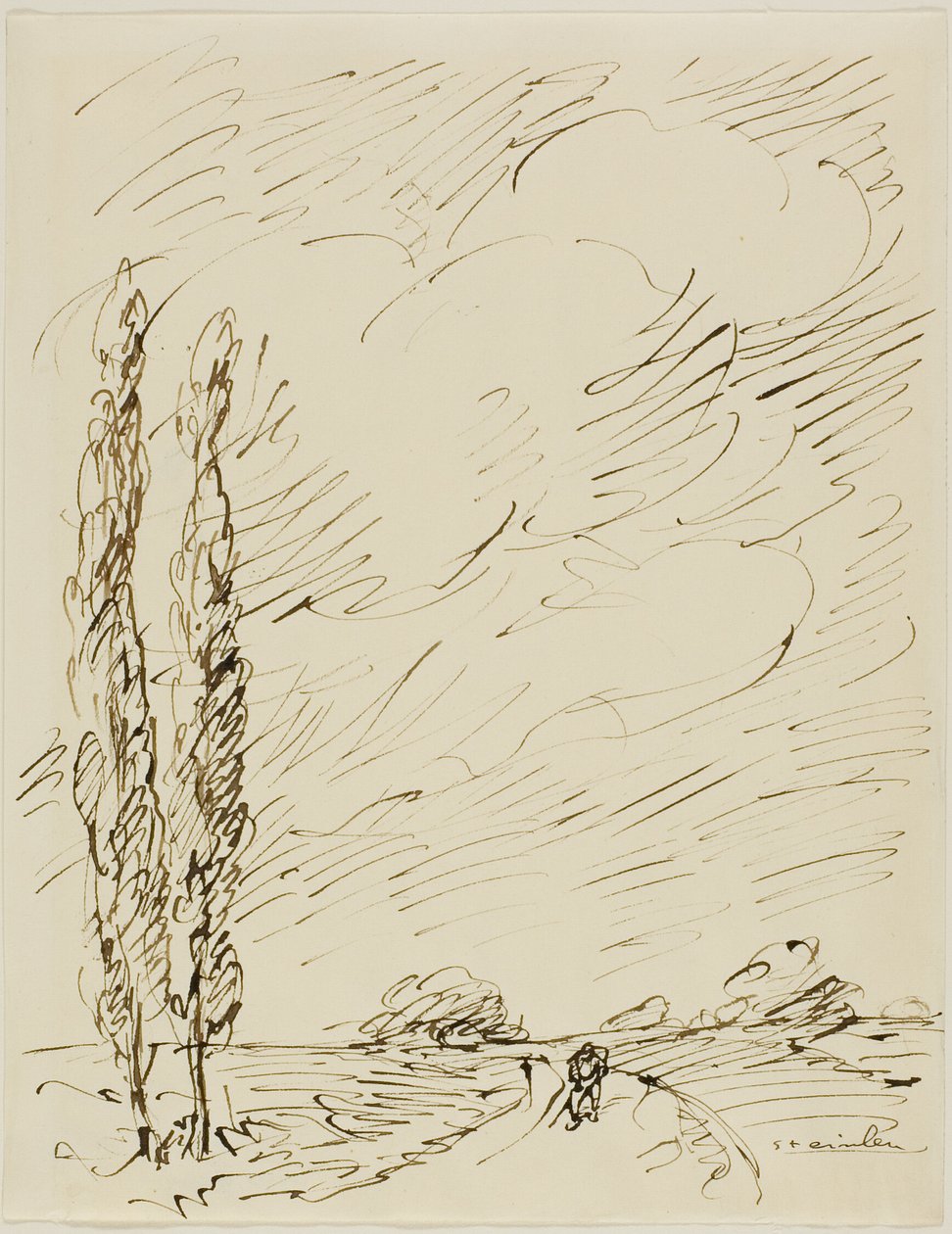 Landstreicher auf einer Straße mit zwei Pappeln von Théophile Alexandre Pierre Steinlen